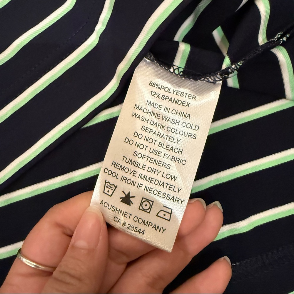 FootJoy Green Navy Stripe Polo Golf Shirt size Medium - Picture 6 of 7